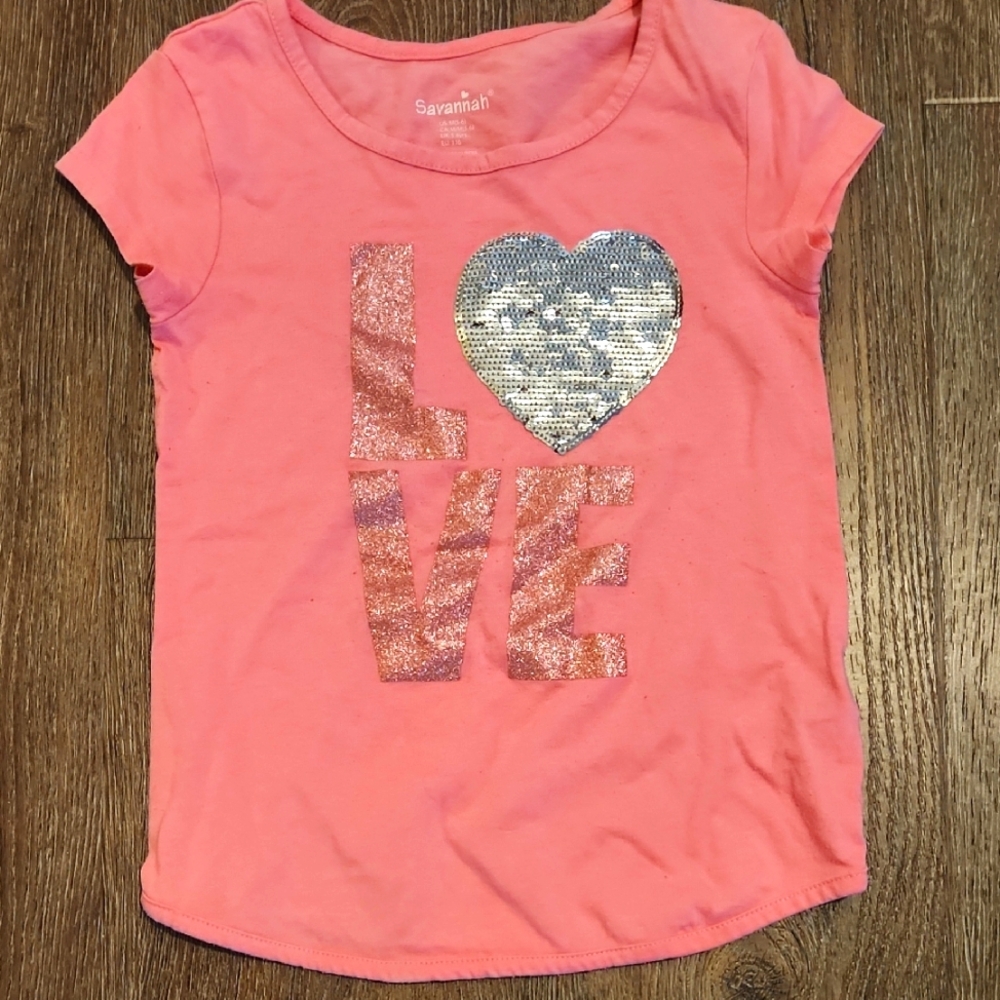 Savannah Kids Pink Love Sequin  T-Shirt Little Girl Size 4/5T
